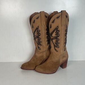 Vintage Miss Capezio Butterfly Inlay Cowgirl Boots 6.5 M USA Rough Out Suede